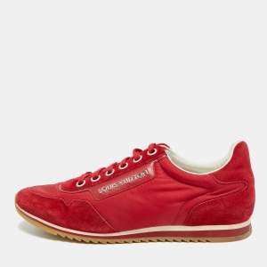 Pre Owned Louis Vuitton Size 40.5 Red Nylon and Suede Lace Up Sneakers
