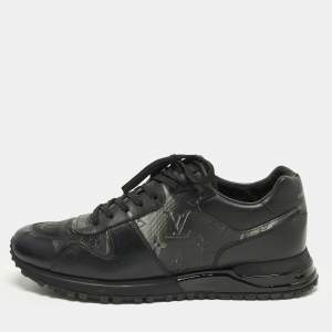 Pre Owned Louis Vuitton Run Away Size 42 Black Leather and Monogram Embossed PVC Low Top Sneakers