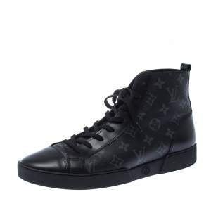 Louis Vuitton Black Leather And Monogram Eclipse Canvas Match Up High Top Sneakers Size 42