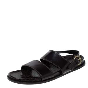 Louis Vuitton Brown Croc Leather Flat Sandals Size 43