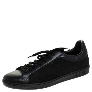 Louis Vuitton Black Leather and Monogram Canvas Low Top Sneakers Size 45