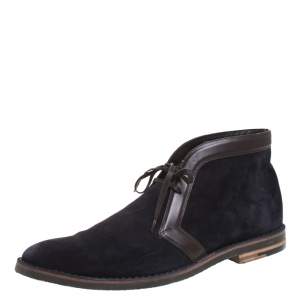 Louis Vuitton Blue Suede And Tan Leather Trim Sneaker Boots Size 43