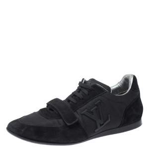 Louis Vuitton Black Canvas and Suede Logo Velcro Strap Sneakers Size 41.5