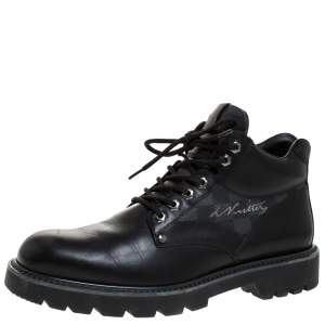 Louis Vuitton Black Leather And Damier Ebene Canvas Oberkampf High Top Boots Size 42
