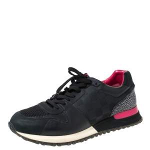 Louis Vuitton Black Damier Infini Leather, Suede And Mesh Run Away Sneakers Size 39