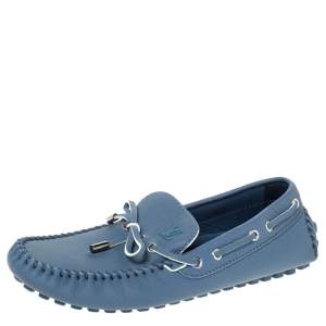 Pre Owned Louis Vuitton Blue Leather Bow Arizona Mocassin Size 41