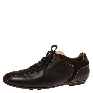 Louis Vuitton Brown Leather And Damier Ebene Suede Low Top Sneakers Size 44.5