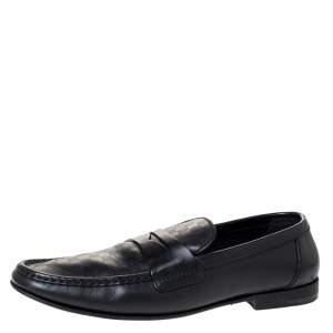 Pre Owned Louis Vuitton Black Leather Damier Infini Hockenheim Loafers Size 43.5