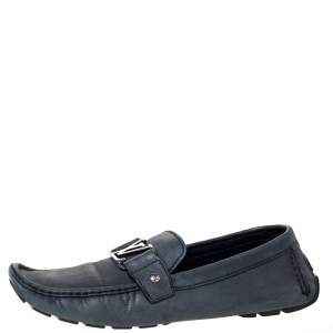 Pre Owned Louis Vuitton Grey Nubuck Leather Monte Carlo Slip On Loafers Size 43
