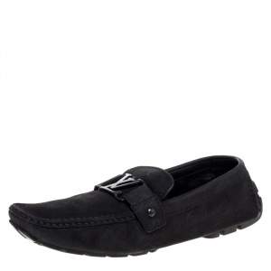 مملوكة مسبقًا Louis Vuitton Black Suede Monte Carlo Slip On Loafers Size 43.5