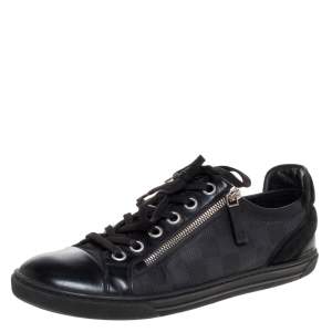 مملوكة مسبقًا Louis Vuitton Black Damier Print Nylon, Suede And Leather 'Aventure' Zip Lace Up Sneaker Size 41 