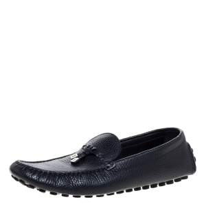 مملوكة مسبقًا Louis Vuitton Blue Grained Leather Bow Loafers Size 43