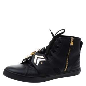 Louis Vuitton Black Leather Karakoram Pattern Punchy Sneaker Boots Size 40