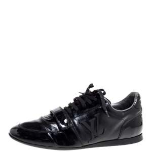 Louis Vuitton Black Perforated Patent Leather Vintage Velcro Strap Sneakers 42