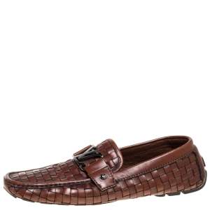 Louis Vuitton Brown Woven Leather Monte Carlo Slip On Loafers Size 43