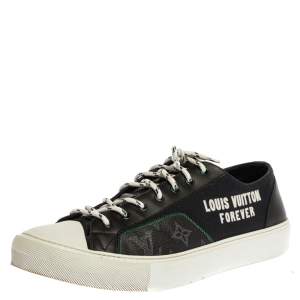 Louis Vuitton Black Canvas And Leather Slip On Sneakers Size 44