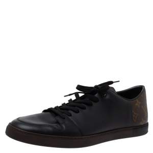 Louis Vuitton Black Leather And Monogram Canvas Line Up Low Top Sneakers Size 43.5