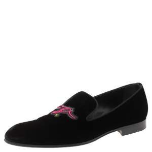 Louis Vuitton Black Velvet Embroidered Auteuil Loafers Size 42