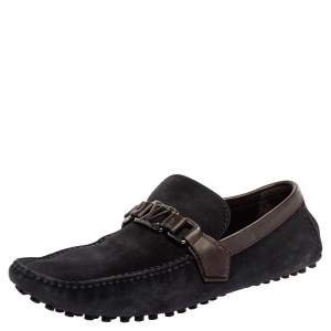 Pre Owned Louis Vuitton Dark Blue/Brown Suede Hockenheim Loafers Size 42
