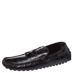 Pre Owned  حذاء لوفرز لوي فيتون دلاية شراشيب فيونكة جلد بارز دامييه بني مقاس 44.5