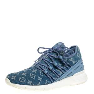 Pre Owned Louis Vuitton Blue Denim Monogram Fastlane Sneakers Size 40.5