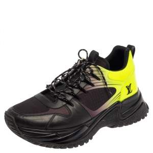 Pre Owned حذاء رياضى لوى فيتون ران أواى بلس شبك وجلد أخضر / أسود مقاس 44