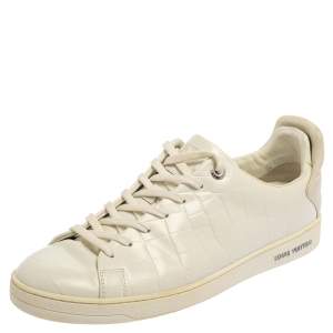 Pre Owned Louis Vuitton White Embossed Leather Frontrow Low-Top Sneaker Size 42.5