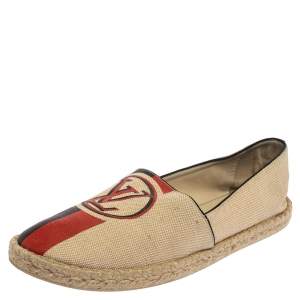 Pre Owned Louis Vuitton Beige Canvas Espadrille Slip On Loafers Size 41