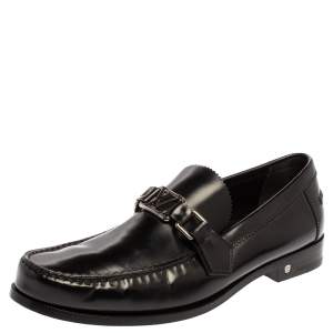 Pre Owned Louis Vuitton Black Leather Major Slip On Loafers Size 41.5