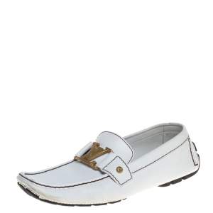 Pre Owned  Louis Vuitton White Leather Monte Carlo Loafers Size 42
