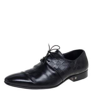 Pre Owned Louis Vuitton Black Damier Embossed Leather Lace Up Oxfords Size 42