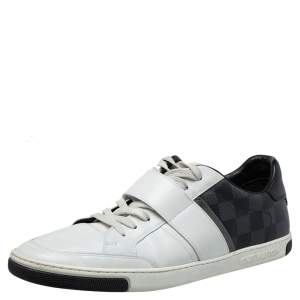 Louis Vuitton White Leather and Damier Graphite Canvas Low Top Sneakers Size 40.5