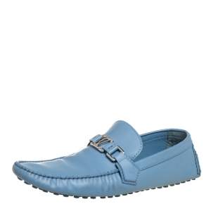Pre Owned Louis Vuitton Blue Leather Hockenheim Loafers Size 43