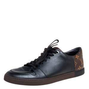 Louis Vuitton Brown Monogram Canvas and Black Leather Low Top Sneakers Size 42