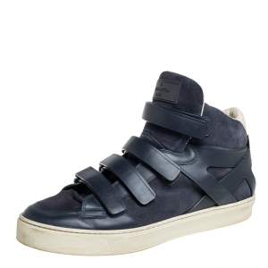 Pre Owned Louis Vuitton Blue Suede And Leather Velcro Straps High Top Sneakers Size 43