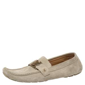 Pre Owned Louis Vuitton Grey Suede Monte Carlo Loafers Size 45.5