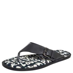 Pre Owned Louis Vuitton Black Leather Thong Sandals Size 41.5