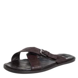 Pre Owned Louis Vuitton Brown Damier Leather Criss-Cross Flat Sandals Size 43