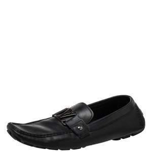 Louis Vuitton Black Leather Monte Carlo Slip On Loafers Size 44