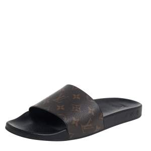 Pre Owned Louis Vuitton Brown Monogram Waterfront Slide Sandals Size 43