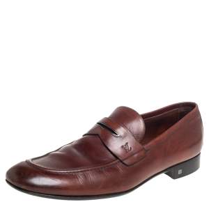 Pre Owned Louis Vuitton Brown Leather Penny Slip On Loafers Size 43.5