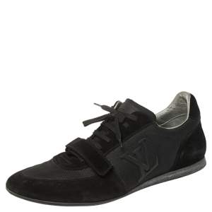 Pre Owned Louis Vuitton Black Mesh and Suede Logo Velcro Strap Sneakers Size 44.5