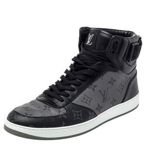 Louis Vuitton Black/Grey Monogram Canvas Rivoli High Top Sneakers Size 43