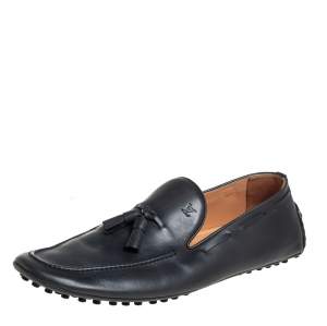 Pre Owned Louis Vuitton Grey Leather Imola Tassel Slip On Loafers Size 42.5