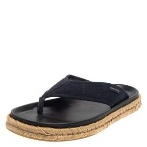 Louis Vuitton Navy Blue Denim Espadrille Thong Flats Size 40 