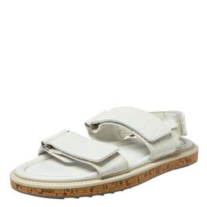 Pre Owned Louis Vuitton White Croc Embossed Leather Flat Slingback Sandals Size 40