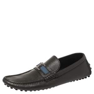 Pre Owned Louis Vuitton Black Leather Hockenheim Slip On Loafers Size 41