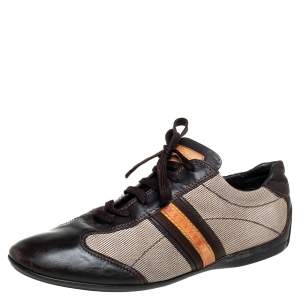 Louis Vuitton Brown/Beige Leather And Canvas Low Top Sneakers Size 42.5