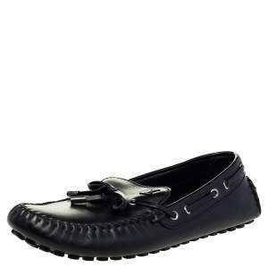 حذاء لوفرز لوي فيتون جلد أسود مزين فيونكه سليب أون مقاس 43.5