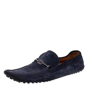 Louis Vuitton Navy Blue Suede Slip On Loafers Size 45 